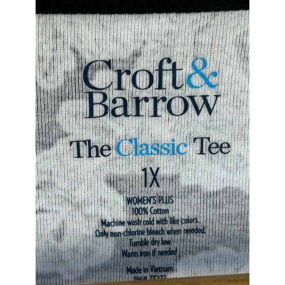 Croft & Barrow Black White Scoop Neck Paisley Cotton Short Sleeve Blouse 1X - Picture 3 of 5